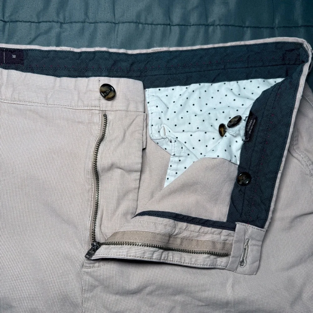 Johnston & Murphy Shorts Mens 38 Khaki Excellent Micro-Check Cotton